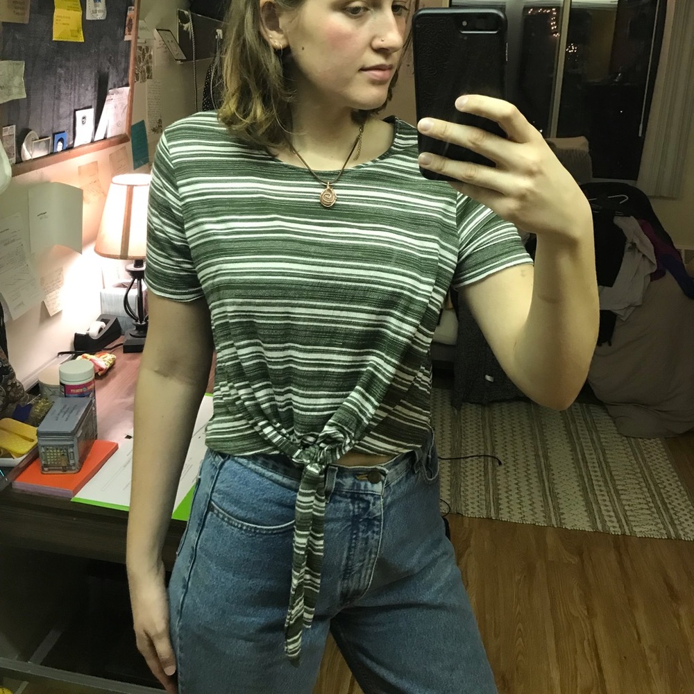 cropped tie t-shirt green and white large